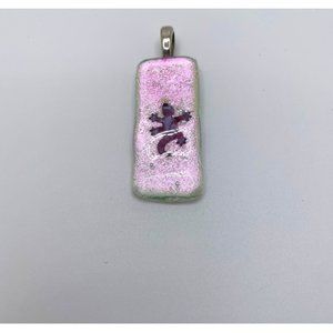 Pink Fused Glass Pink Gecko Pendant with Silver Colored Metal Bale